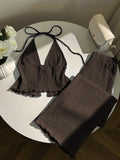 Rita Textured Neckline Deep V-Neck Two Piece Sets