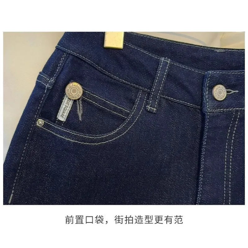 Women's Denim Jeans - Straight Leg with Striped Cuff Detail Classic Five-Pocket Design