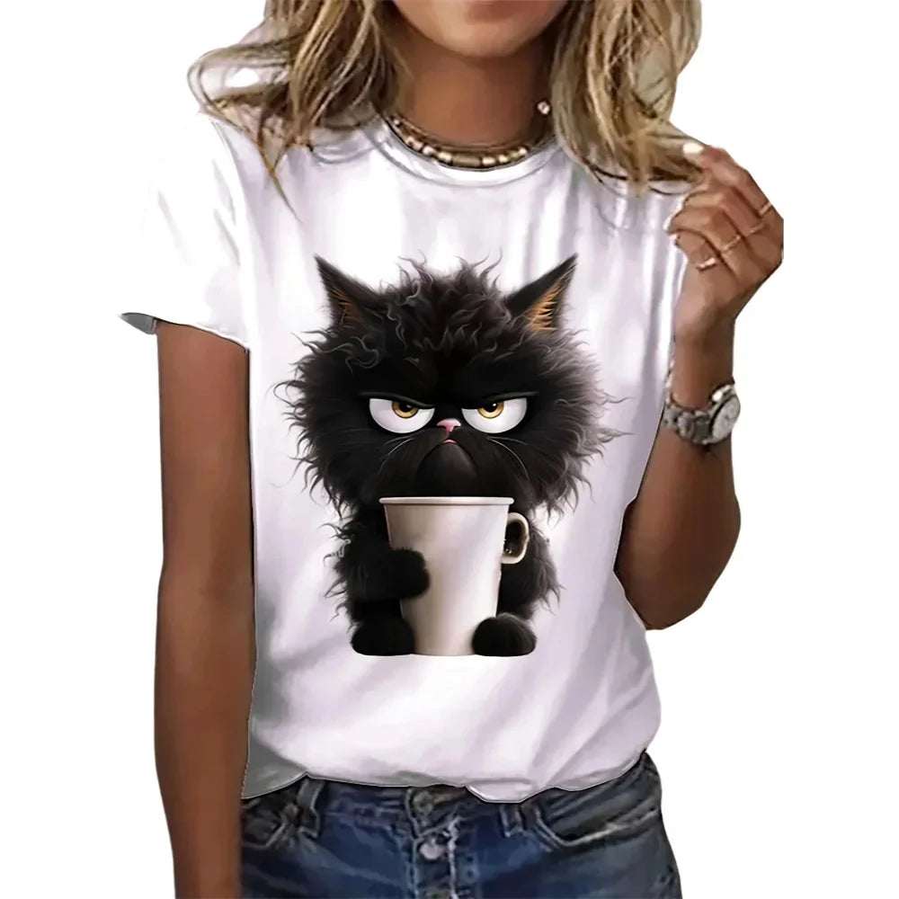 Chealse White Print T Shirt Girl Casual Short Sleeve O Neck Top