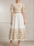 Perla Hollow Out Color Contrast Two Piece Sets