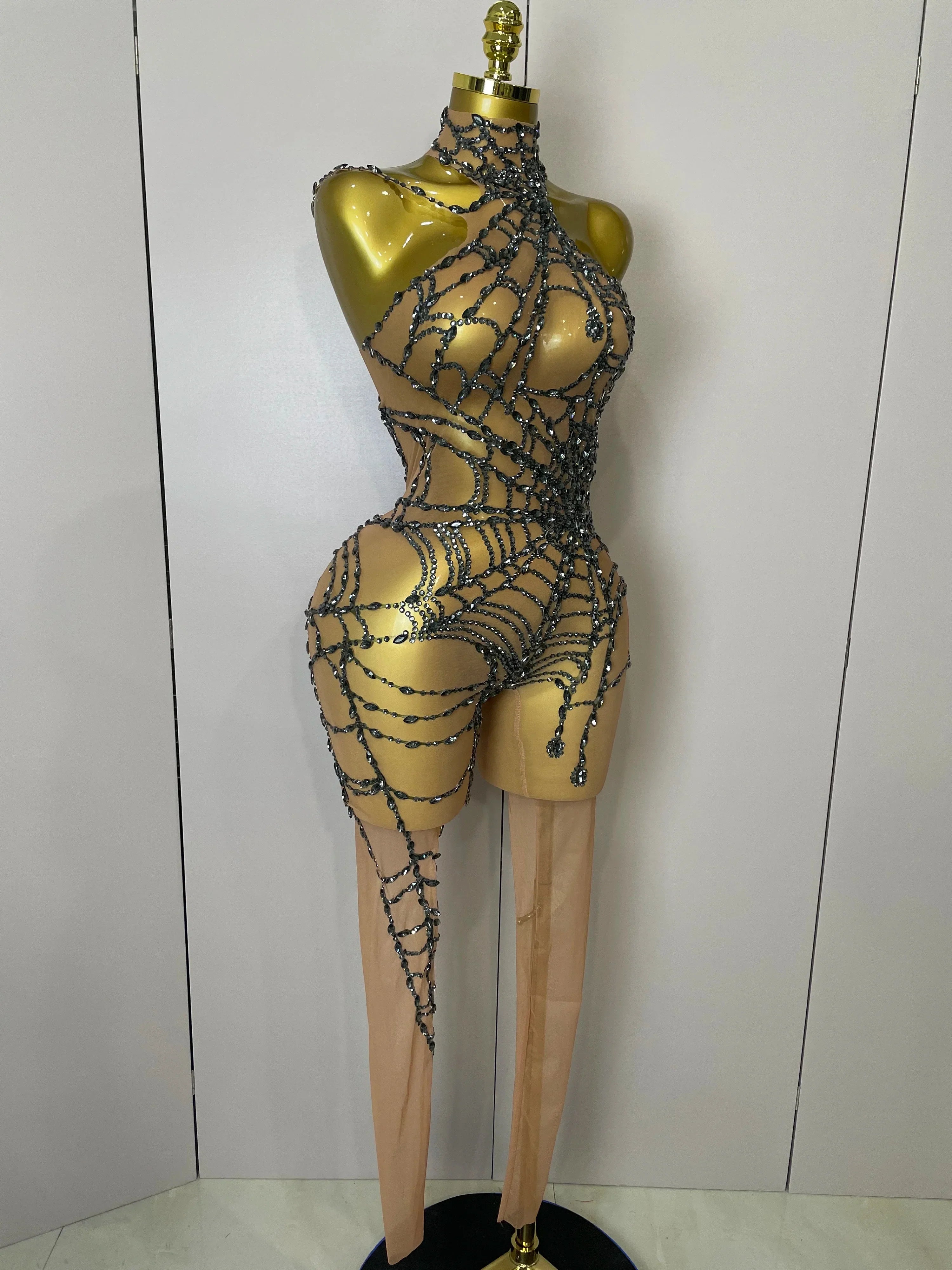 Hamburg Sparkly Diamonds Sexy Mesh Nightclub Clothing Drag Queen Jumpsuit