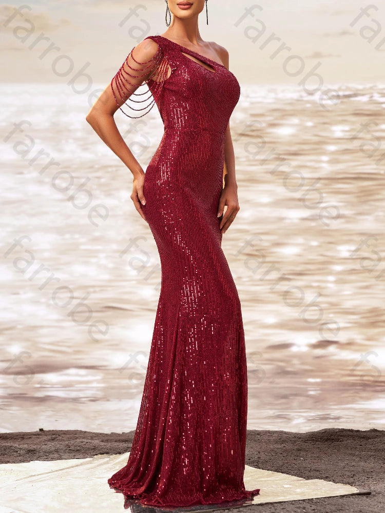 Cancun One Shoulder Evening Elegant Side Slit Celebrity Dress
