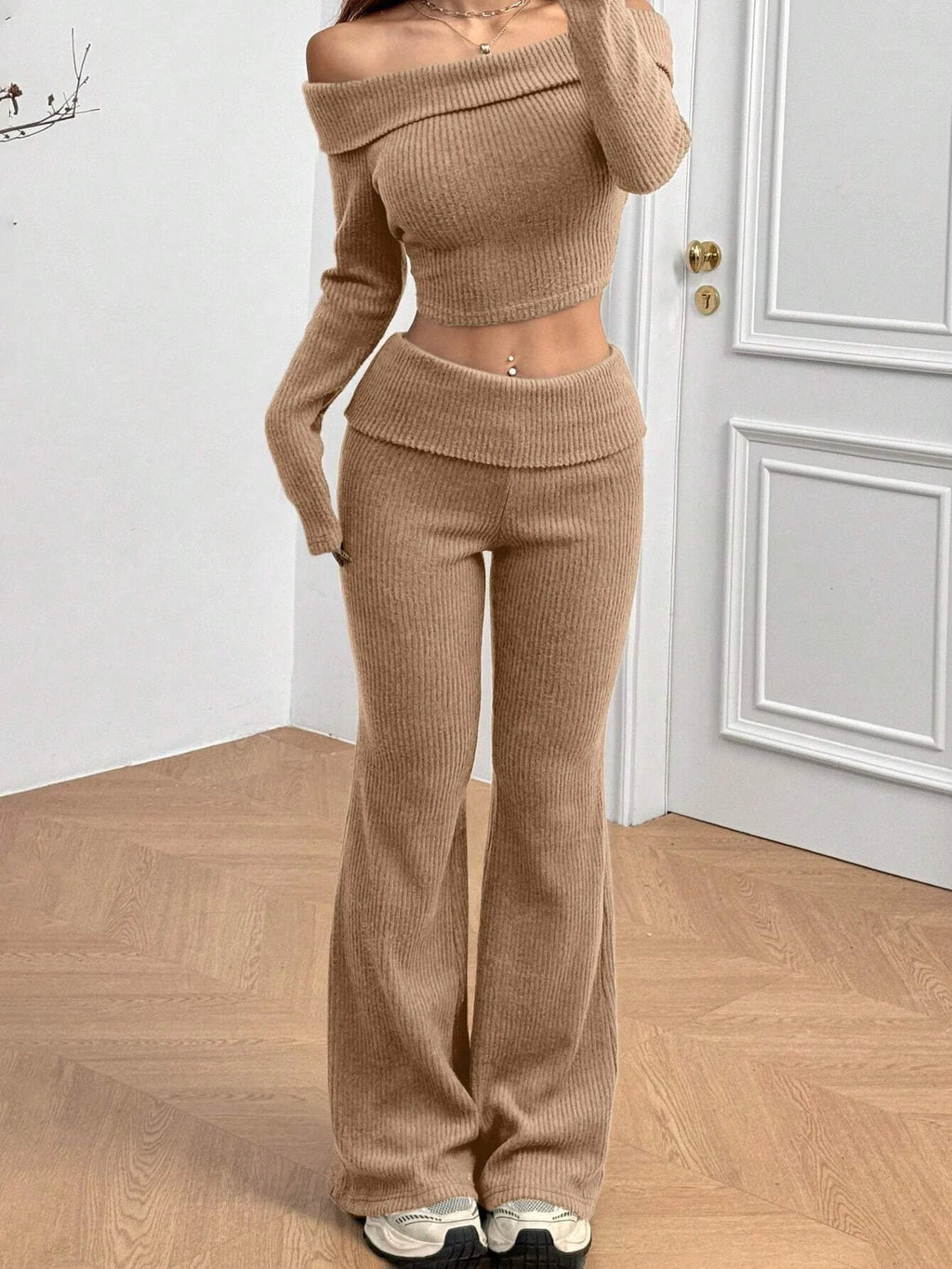 Carmen Off Shoulder Ribbed Outfit Two Piece Sets