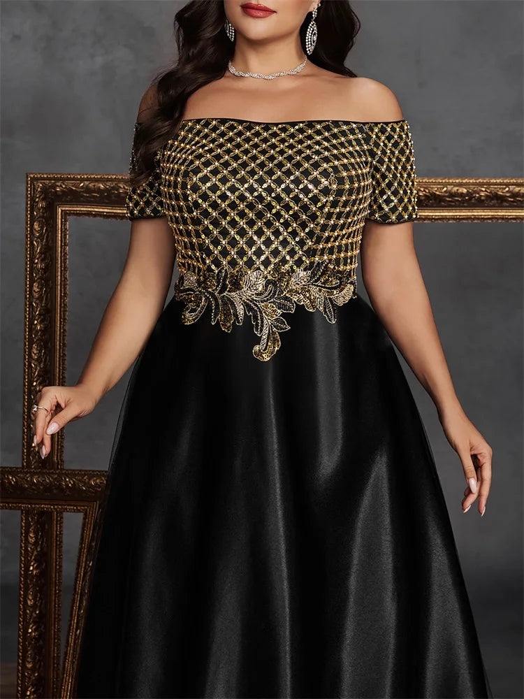 Luna Plus Size Elegant Sequins Splicing Formal Evening Dress