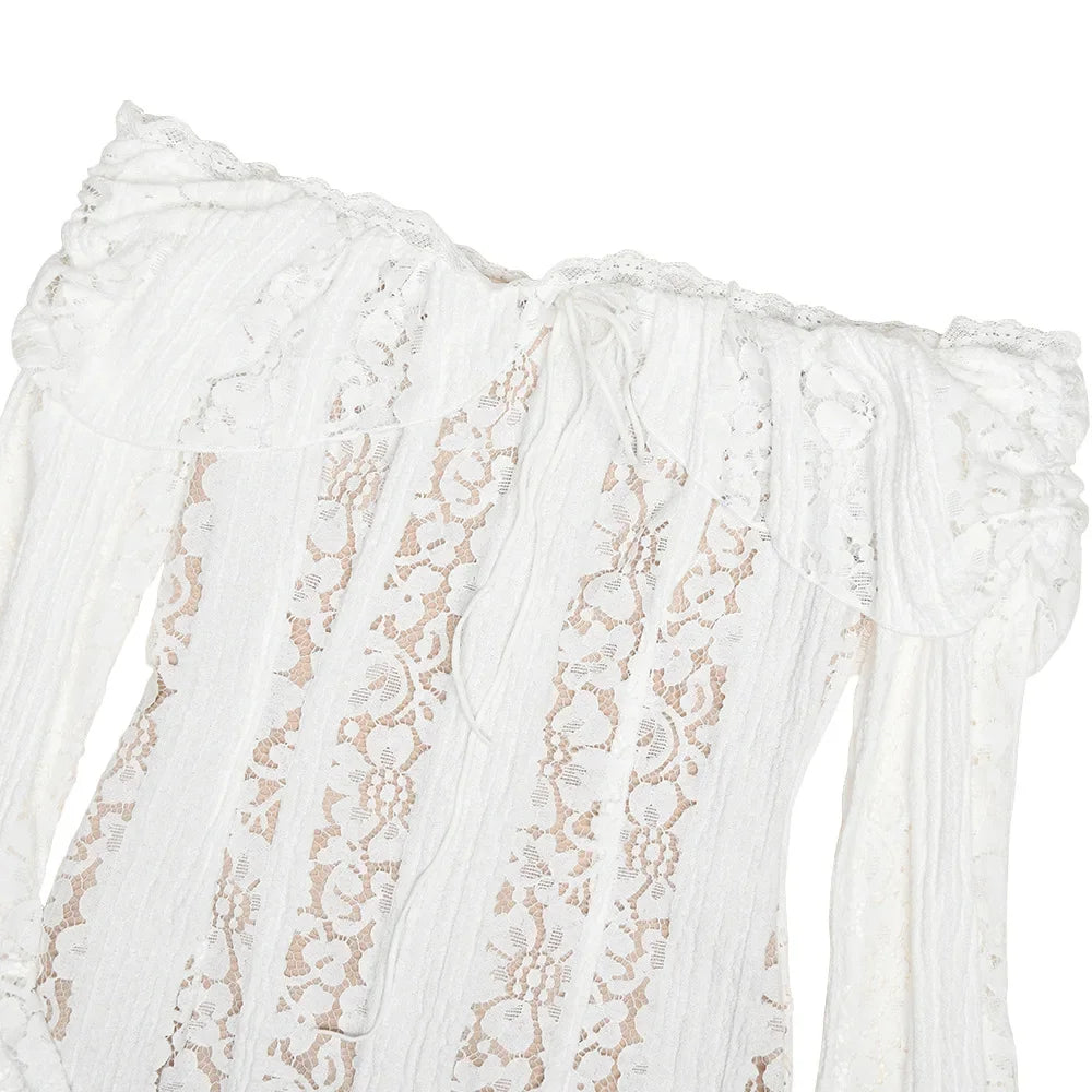 Grafton Suninheart White Evening Long Sleeve Lace Elegant Party Dress