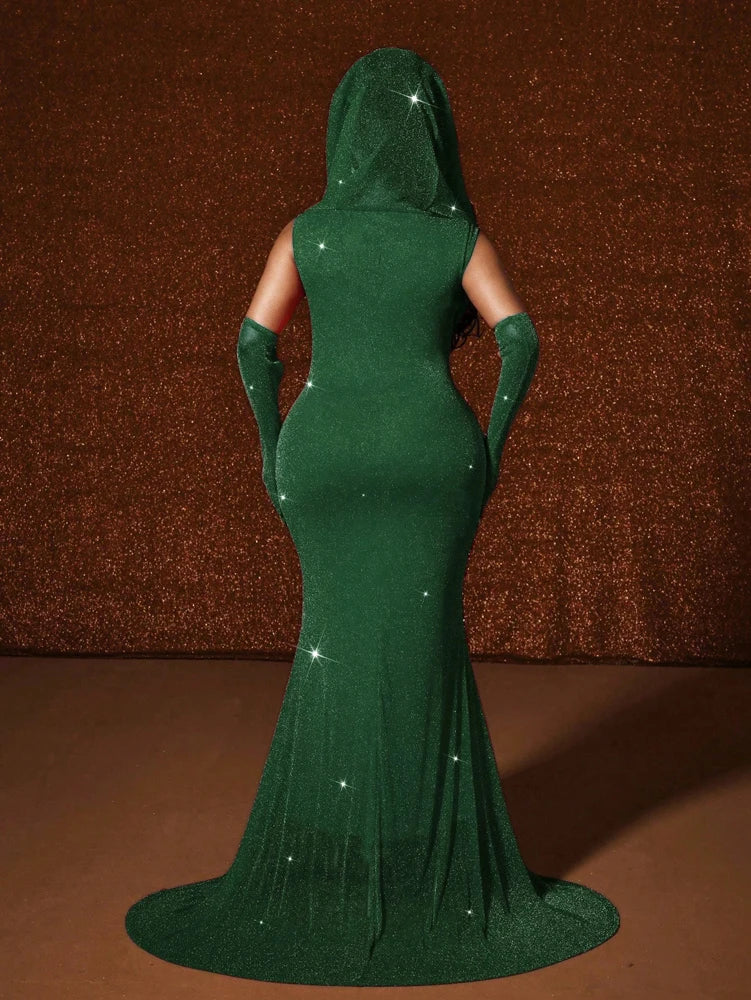 Plus Size Waistband Hot Gold Fish Tail Swing Long Solid Colour Fishtail Slim Dress
