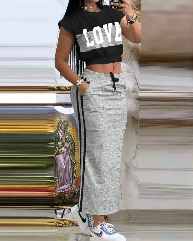 Tamara Colorblock O-Neck Short Sleeve Two Piece Sets