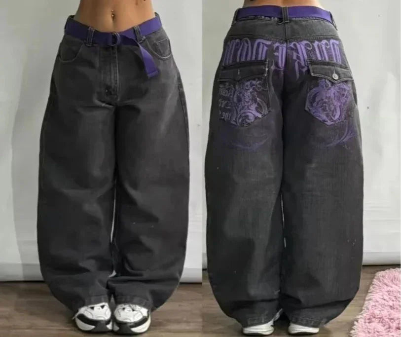 Wildwood Street Color Stitching Washed Baggy Slim Spice Girl Wide-leg Mop Jeans