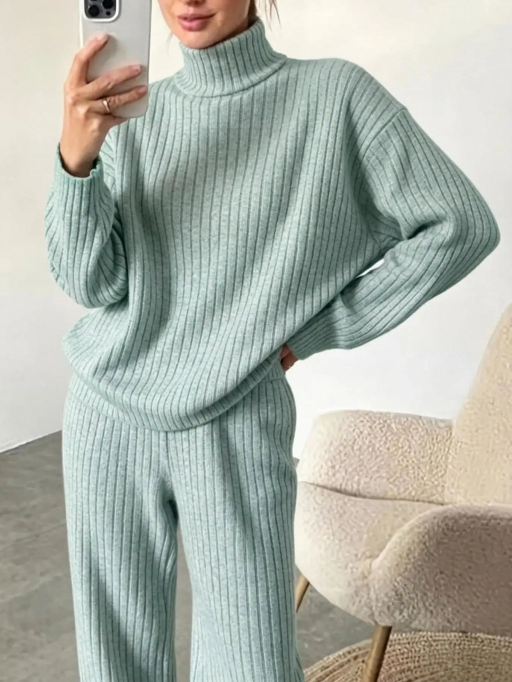 Yudy Outfit Ribbed Long Sleeve Two Piece Sets