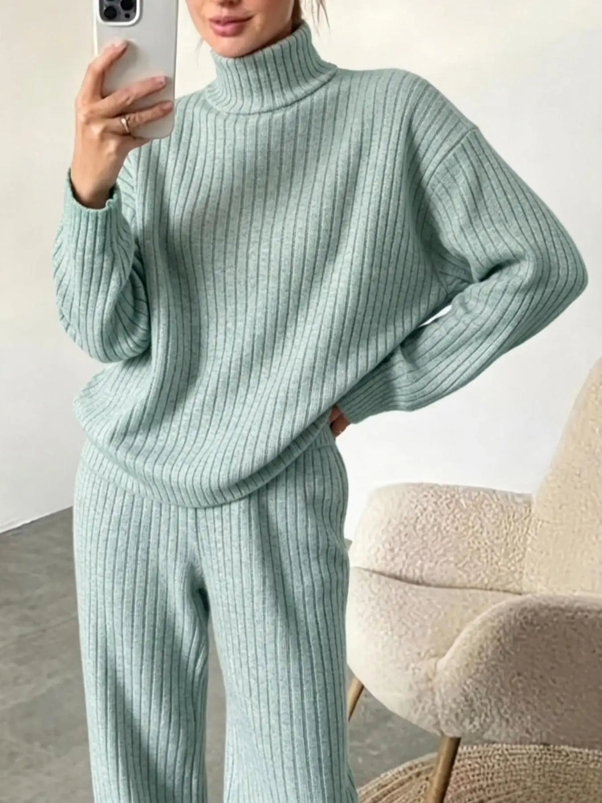 Yudy Outfit Ribbed Long Sleeve Two Piece Sets