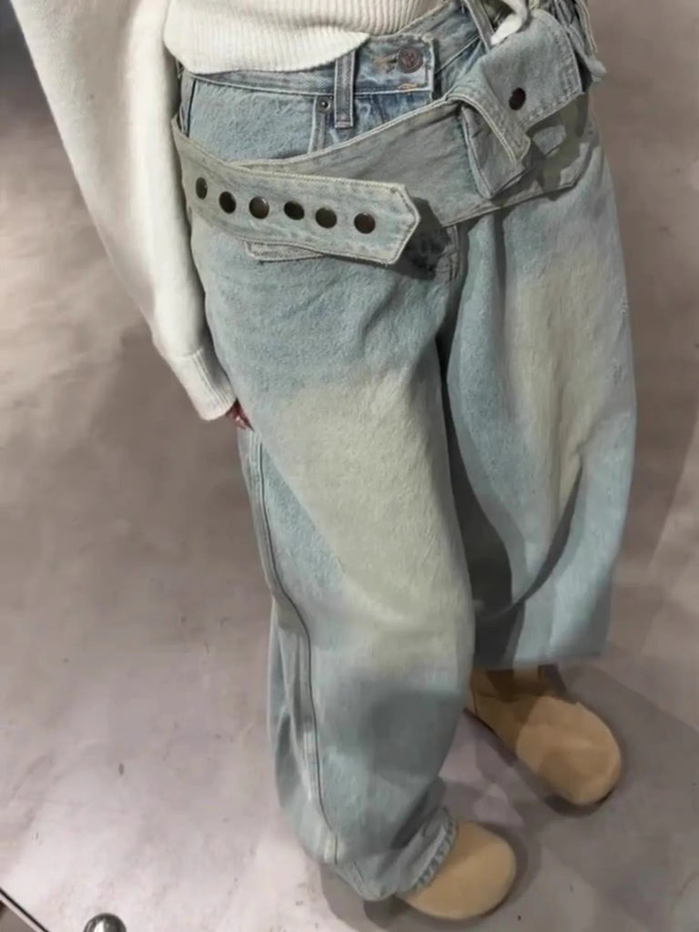 Women's Jeans Washed Trousers Fashionable Versatile Wide-leg