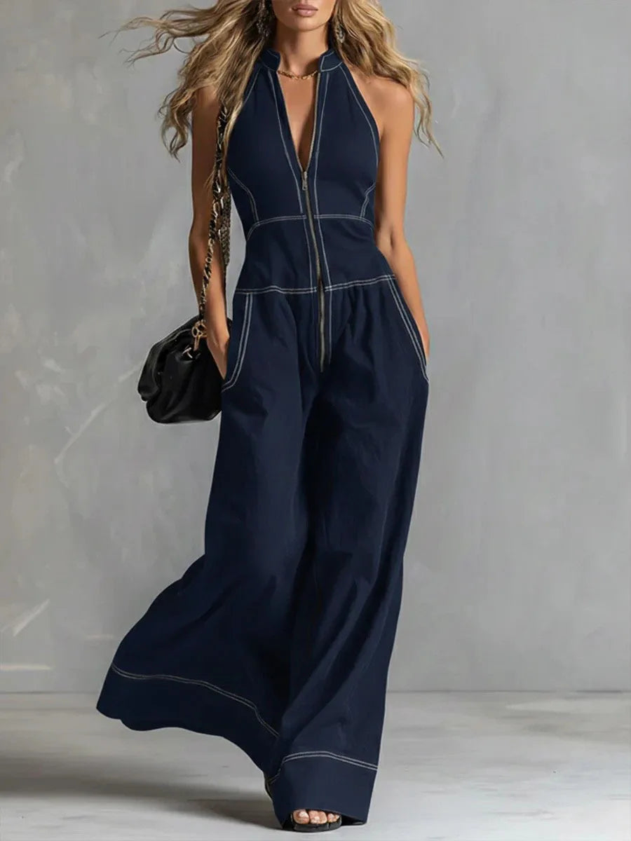 2026 New Summer Women's Jumpsuit Solid Color With Zipper Casual Loose Fashion Comfortable Unique Retro Niche Commuting Jumpsuit