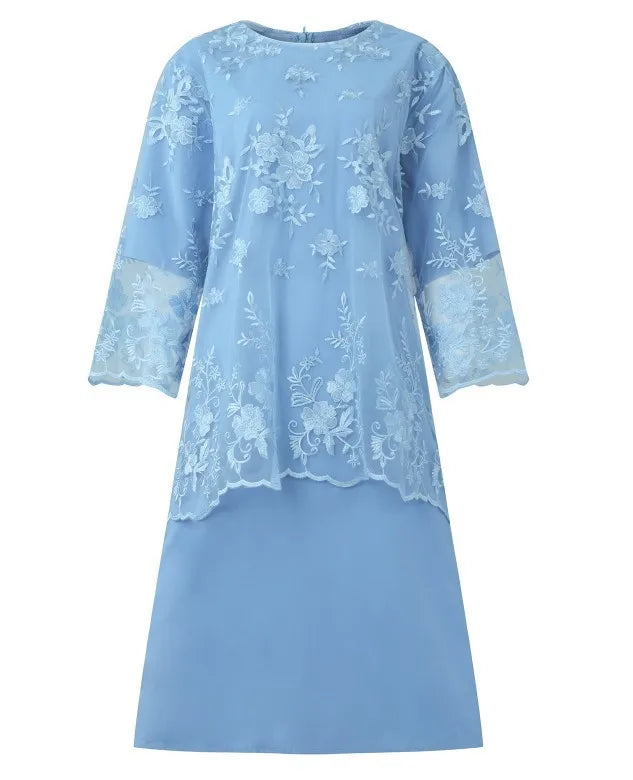 Jackson Plus Size Evening Gown Fashion Solid Color Round Neck High Waist Lace Embroidery Dress
