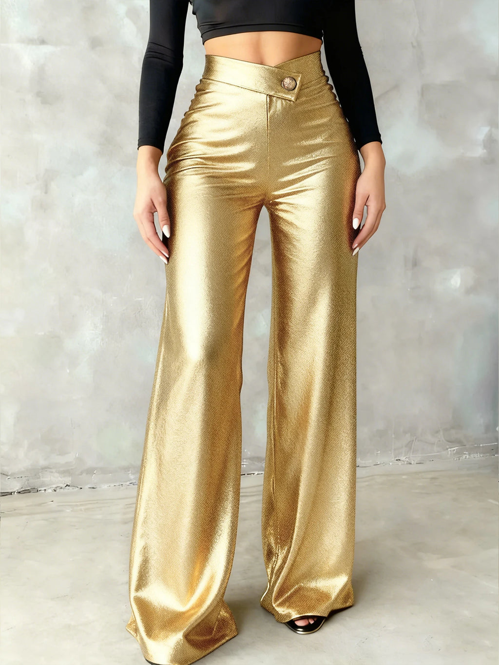 Lebanon Solid Gold Casual Elegant Straight-Leg Pants