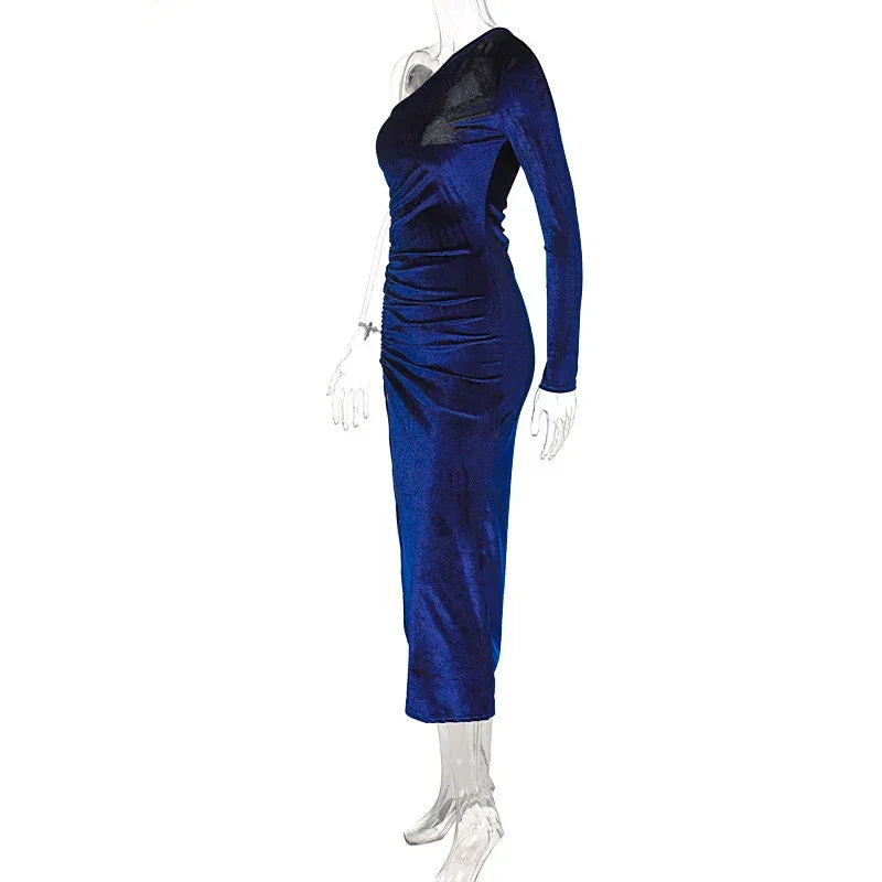 Westerleigh Elegant Long Sleeve Party Evening Velvet Bodycon Split Pencil Midi Dress