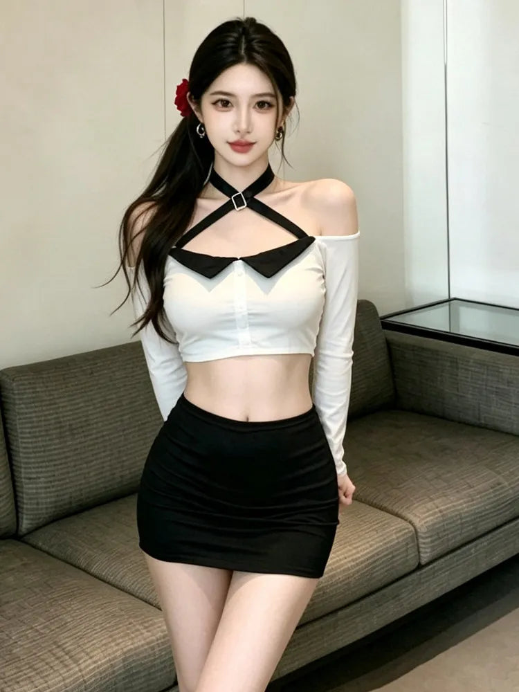 Moana Sexy Hot Girl Cross Shoulder Neckline Two Piece Sets