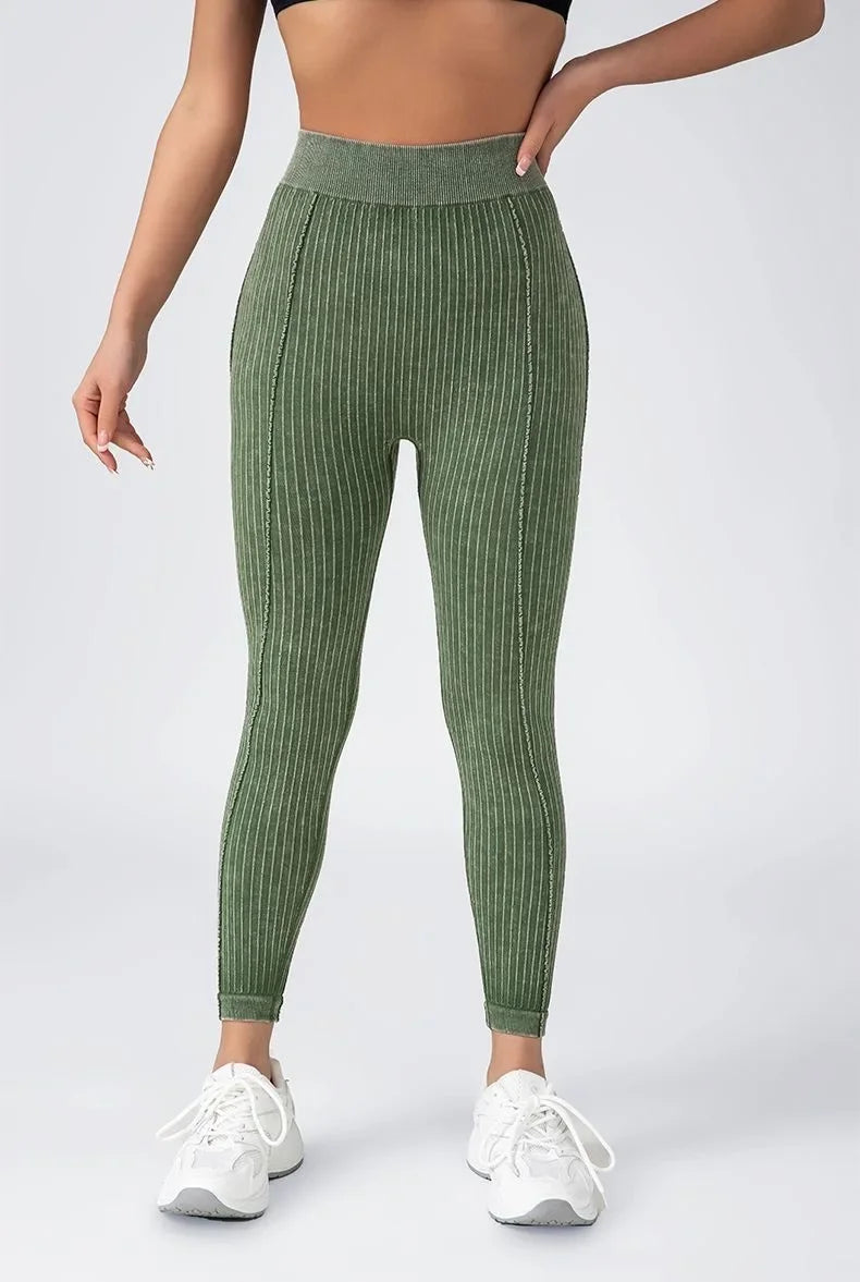 Andober Striped V Back Fashion Gym Outdoor Fitness Athletic Workout Elastic Leggings