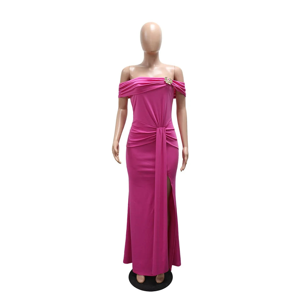La Cuava Slash Neck Ribbon Elegant Sleeves Long Sexy Maxi Dress