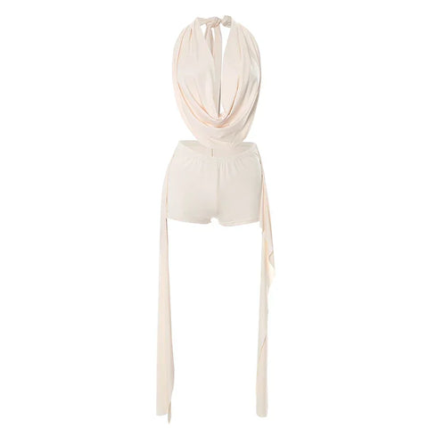 Beattystown Puss Elegant Halter Swing Collar Backless Sexy Tank Side Tassel Matching Set