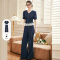 Pamela V‑Neck Lace Splicing Short Sleeve Two Piece Sets
