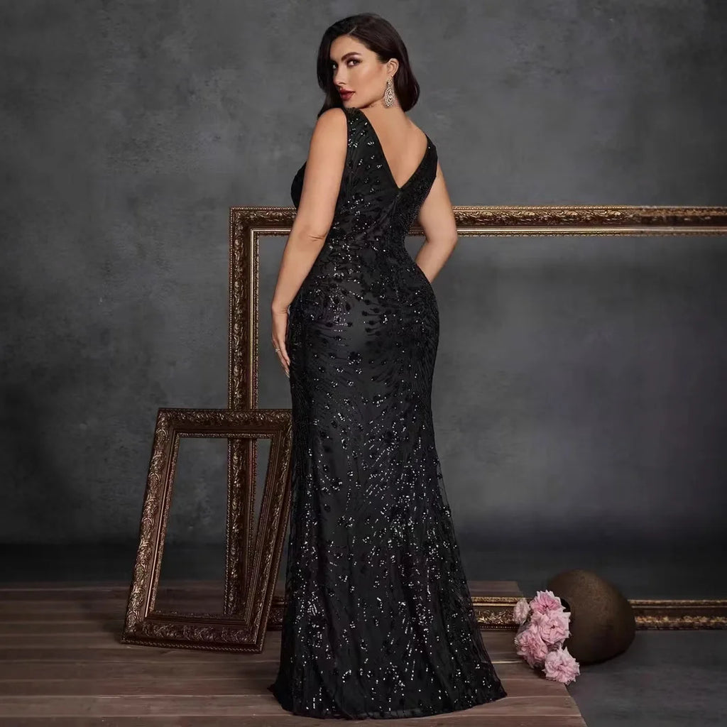 Rumera Long Neck Hanging Single Shoulder Evening Gown Elegant Maxi Dress