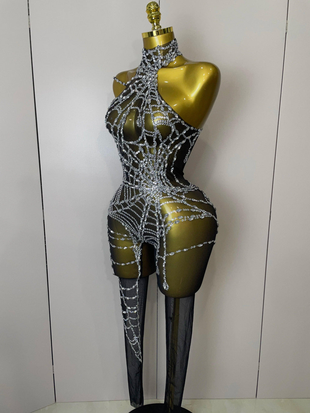 Hamburg Sparkly Diamonds Sexy Mesh Nightclub Clothing Drag Queen Jumpsuit