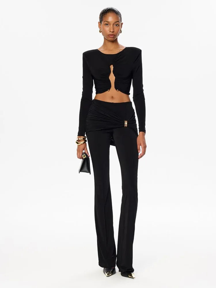 Hillary Sexy Relaxed Sequined Folds O-Neck Two Piece Sets