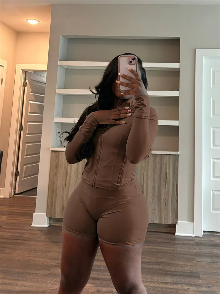 Olivia Fall Siold Bodycon Zipper Tracksuits Two Piece Sets