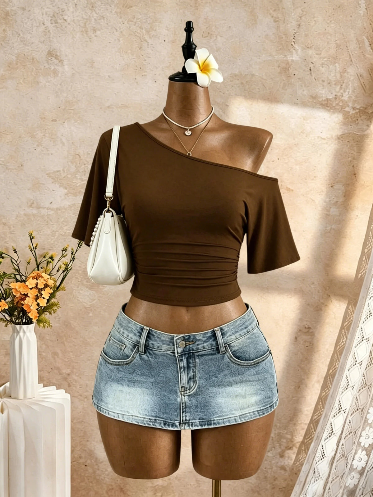 Women One Shoulder Sleeve Side Going Out