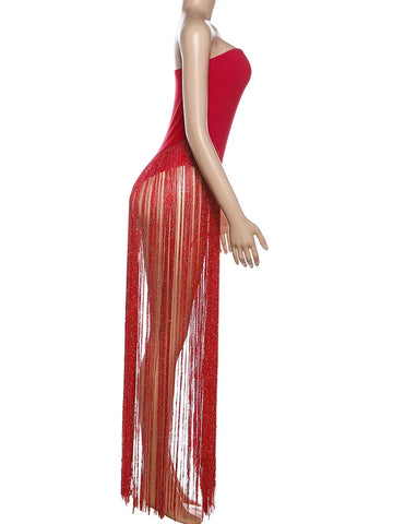 Woodhaven Strapless Patchwork Tassel Sexy Beach Clubwear Midnight Romper