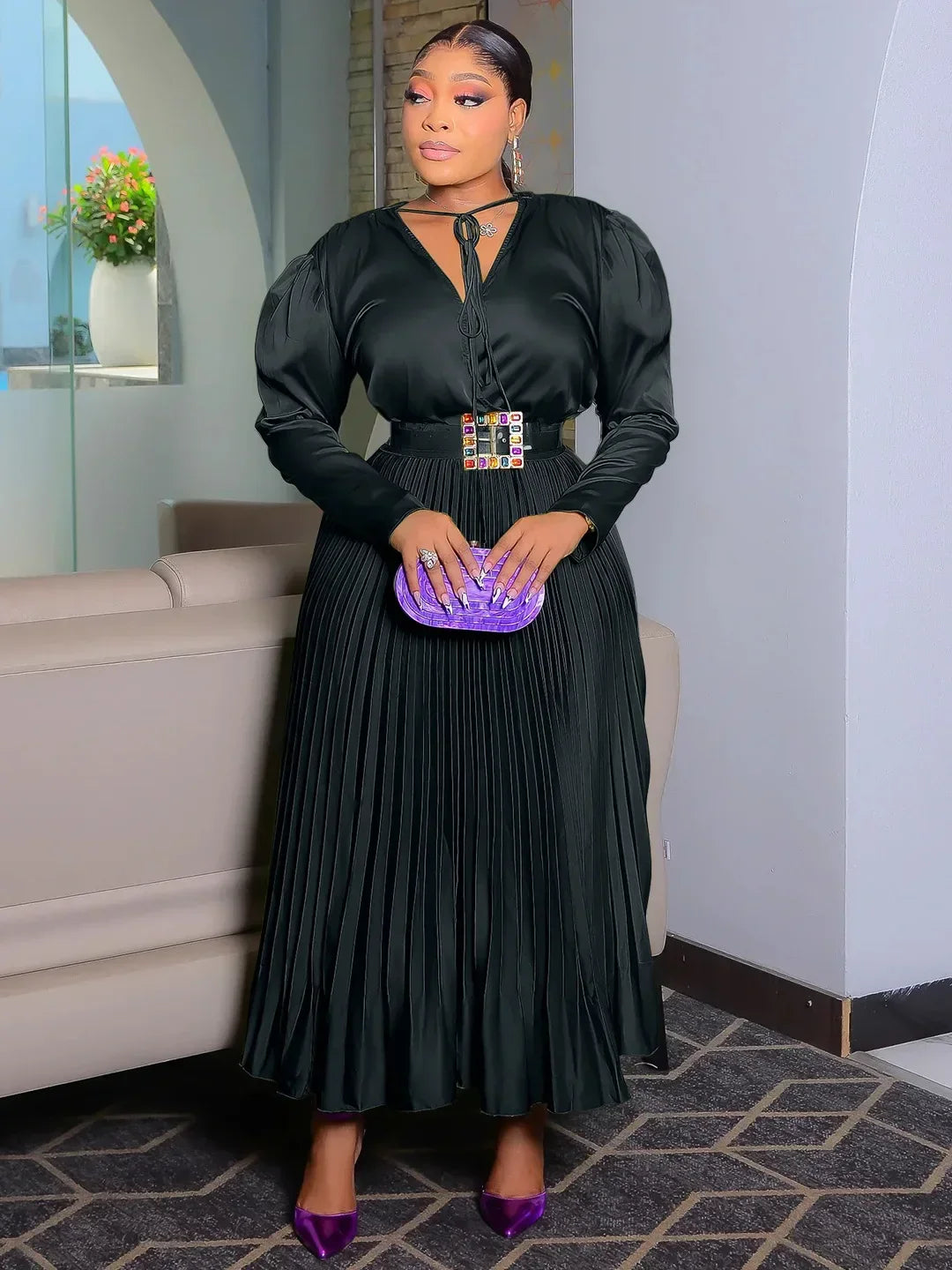 Darian V-neck Pleated Maxi Two 2 Piece Set