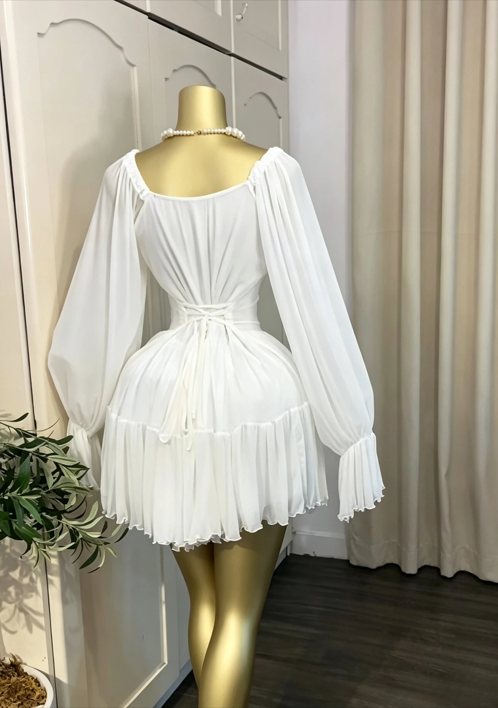 Saint Louis SL Flare Long Sleeve Strapless Halter Pleated Mini Dress