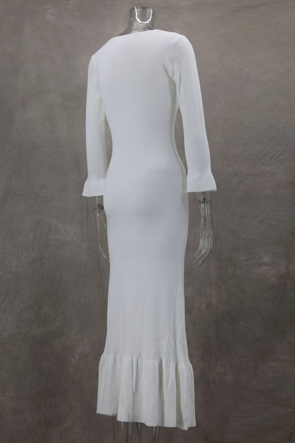 Tennessee Elegant Knitted Fashion V Neck Long Sleeves Slim Buttons Solid Color Long Dress