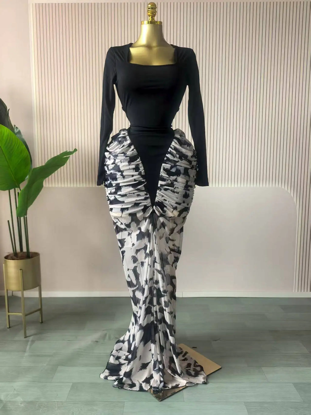 La Perla Printed Patchwork Stacked Ruched Sleeveless Bodycon Maxi Long Dress