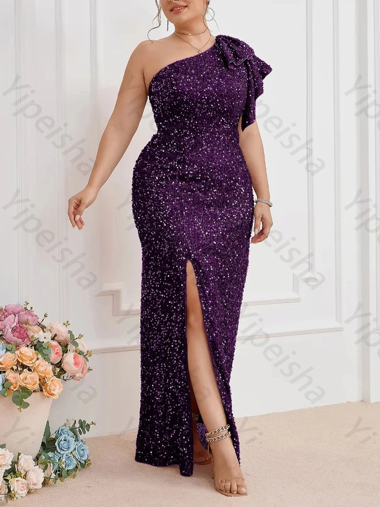 Drums One-Shoulder Sequin Evening Elegant Backless Side Slit Celebrity Dress