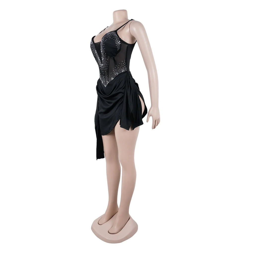 Mapleton Rhinestones Mesh Tunic Sleeveless Split Bodycon Midi Maxi