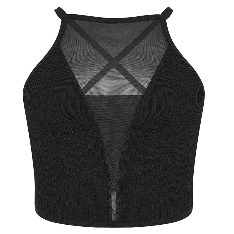 West Village Mesh Camisole Crop Ribbed Backless Underwear Hot Fashion Top