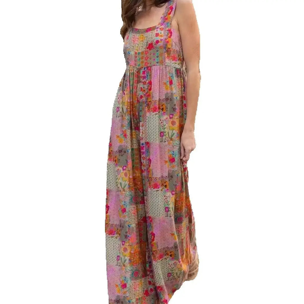 Plus Size Women Boho Floral Jumpsuit 2026 Summer Sleeveless Wide Leg Elastic Waist