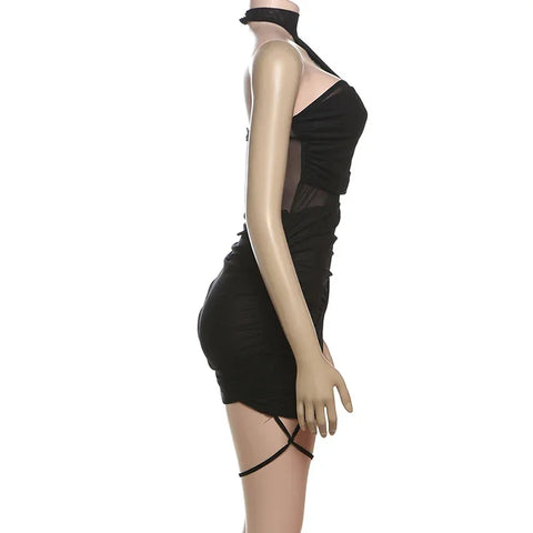Sheepshead Bay See Through Sexy Cross Bandage Bodycon Dress