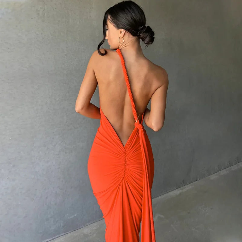 Jefferson One Shoulder Sleeveless Backless Ruched Bodycon Maxi Dress
