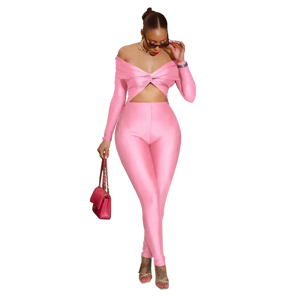 Oneida Hollow Out Sexy Party Clubwear Long Sleeve Slash Neck Crop Jumpsuits