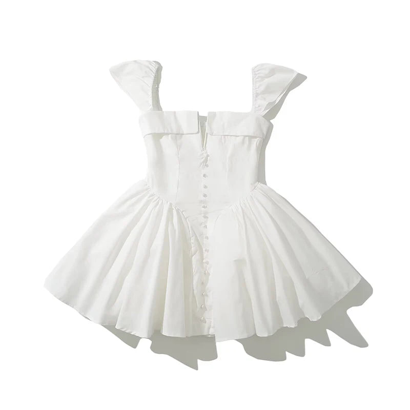 Keasbey Fit Flare White Short Sleeve Low Waist Elegant Party Dress