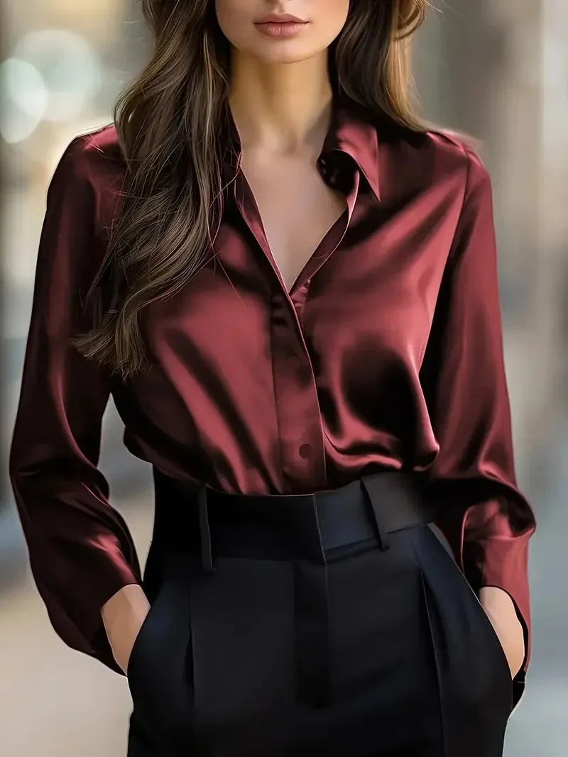 Mt Poconos Lapel Button Elegant Fashion Office Basic Blouses