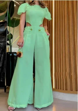 Elena Women Pockets Hollow Two Piece Sets