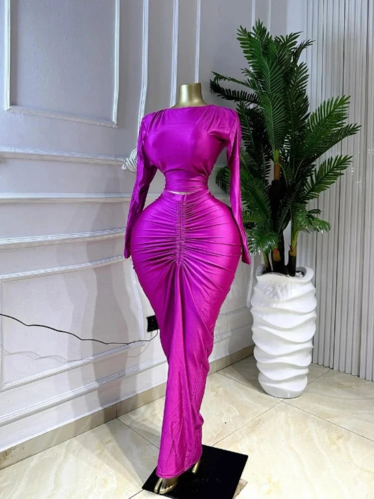 Sexy Fashion Ruched Crop  and Long S.kirts Suit Street Sexy Set