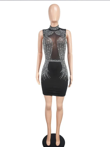 Maryland Stamping Diamond Elegant O-neck Sleeveless Tight Fitting Shiny Dress
