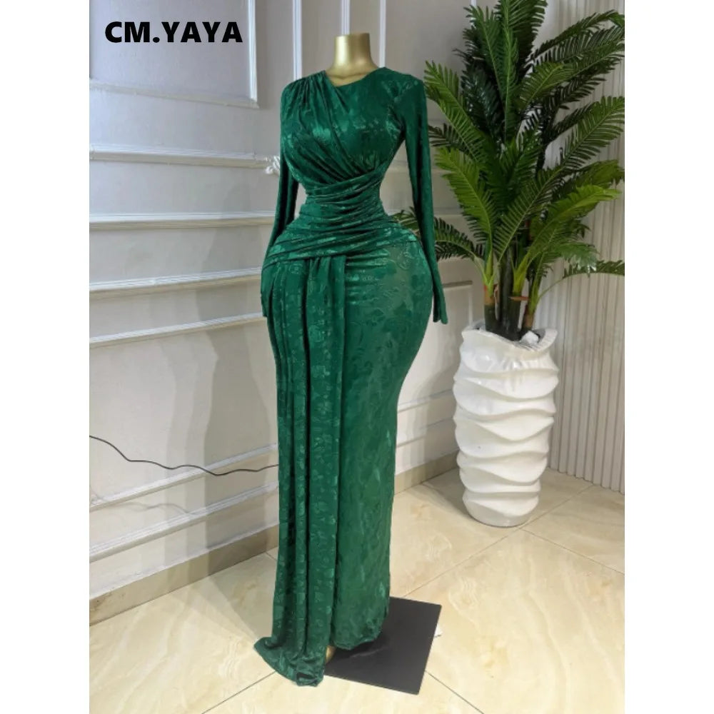 Sendaya Ribbon O Neck Long Sleeve Classic Maxi Dress