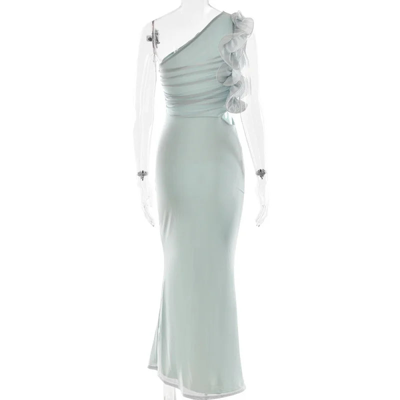 Allendale One Shoulder Bodycon Mesh Ruched Sexy Backless Long Dress