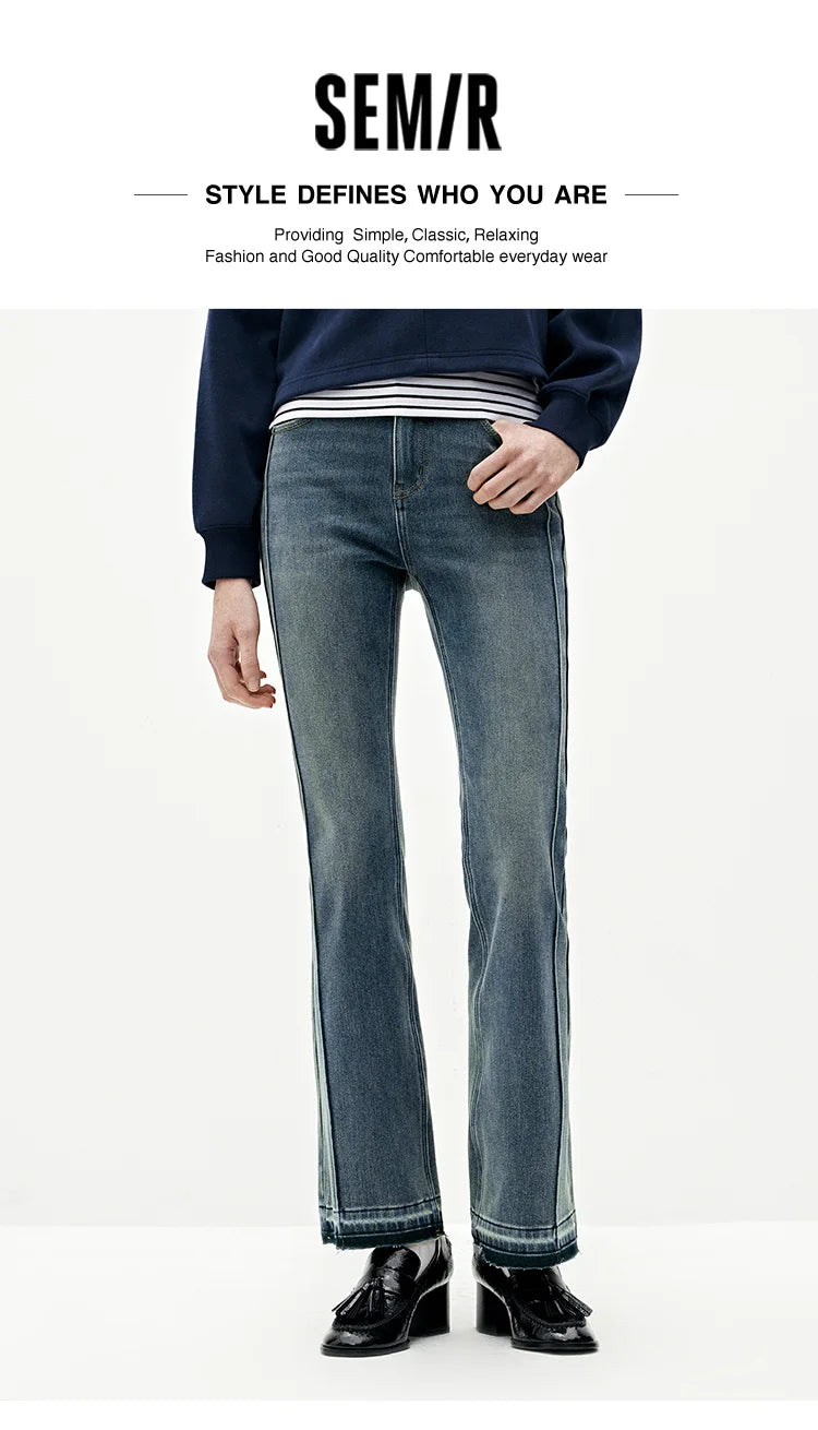 Las Vegas Slim Fit Flared Leg Solid Color Open Hem Denim