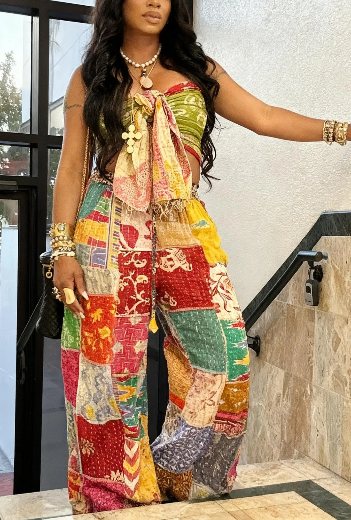 Clarkston Overalls Irregular Color Blocking Rainbow Combination Jumpsuit